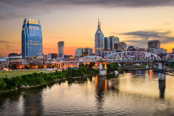 The Nashville, Tennessee skyline at dusk