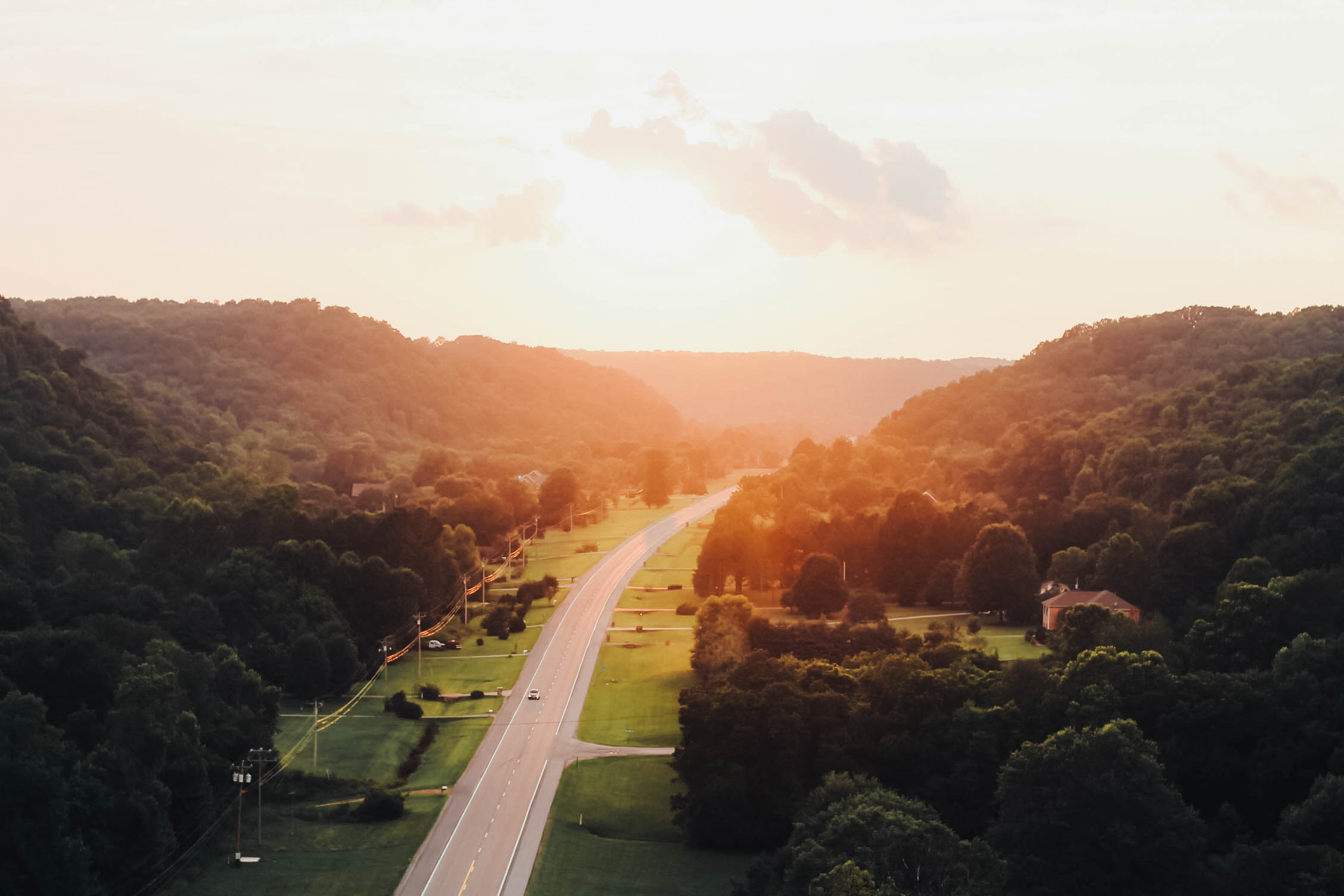 Rolling hills at sunset in Williamson County, Tennessee